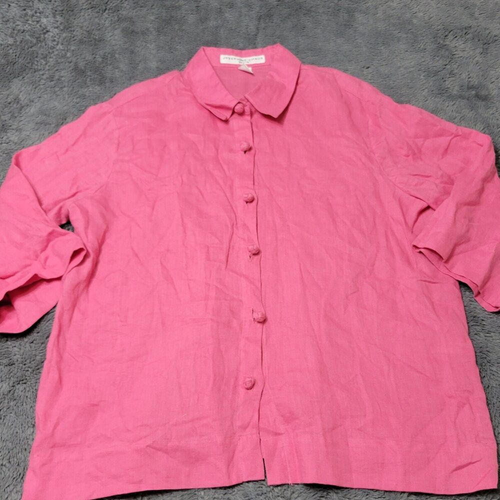 Josephine Chaus Womens M Pink 100% Linen Button Blouse Lagenlook Boho Shirt Top